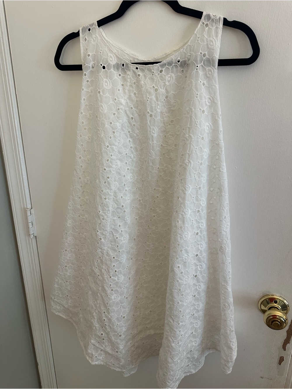 White Eyelet Sleeveless A-Line Dress